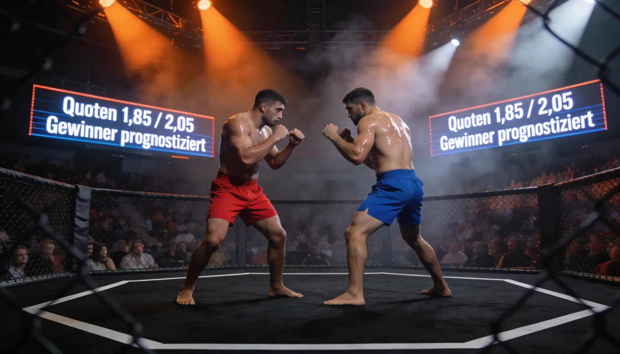 MMA Wetten Deutschland Leitfaden - Kämpfer im Oktagon mit Wettquoten-Overlay