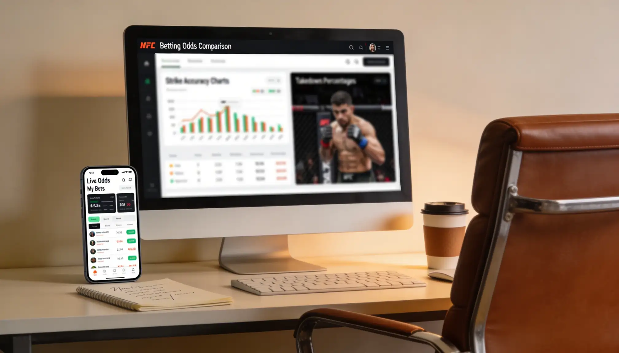Bildschirm mit MMA-Statistiken und Diagrammen zur Kampfanalyse