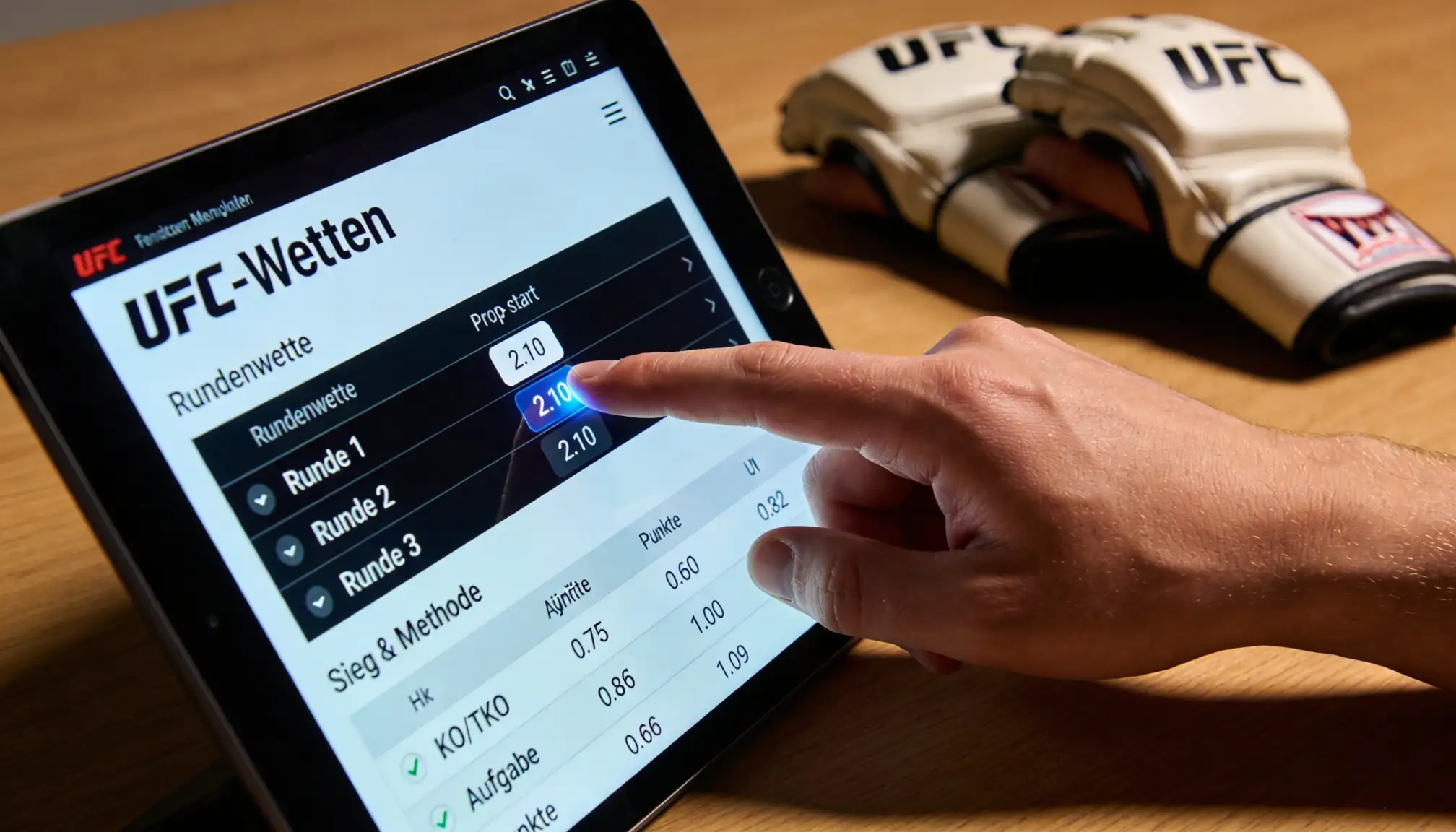 Detaillierte Wettauswahl auf einem Tablet mit verschiedenen Spezialwetten