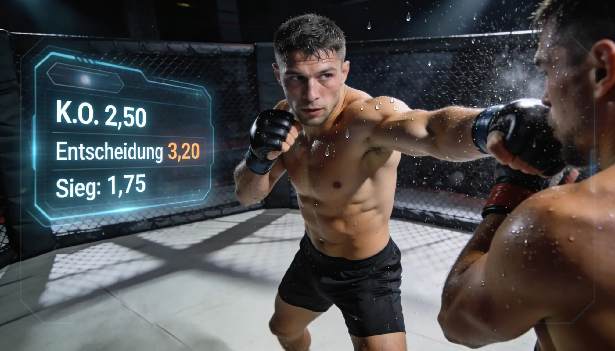 MMA-Kämpfer im Oktagon mit verschiedenen Wettoptionen dargestellt